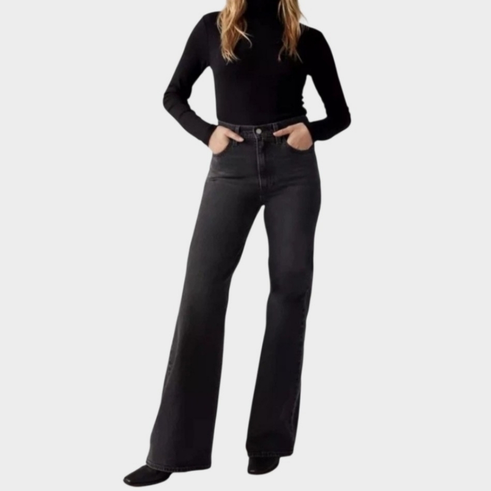Levi's Ribcage Bell Bottom Jeans Women’s 32x30 Black High-Rise Stretch Retro Y2k